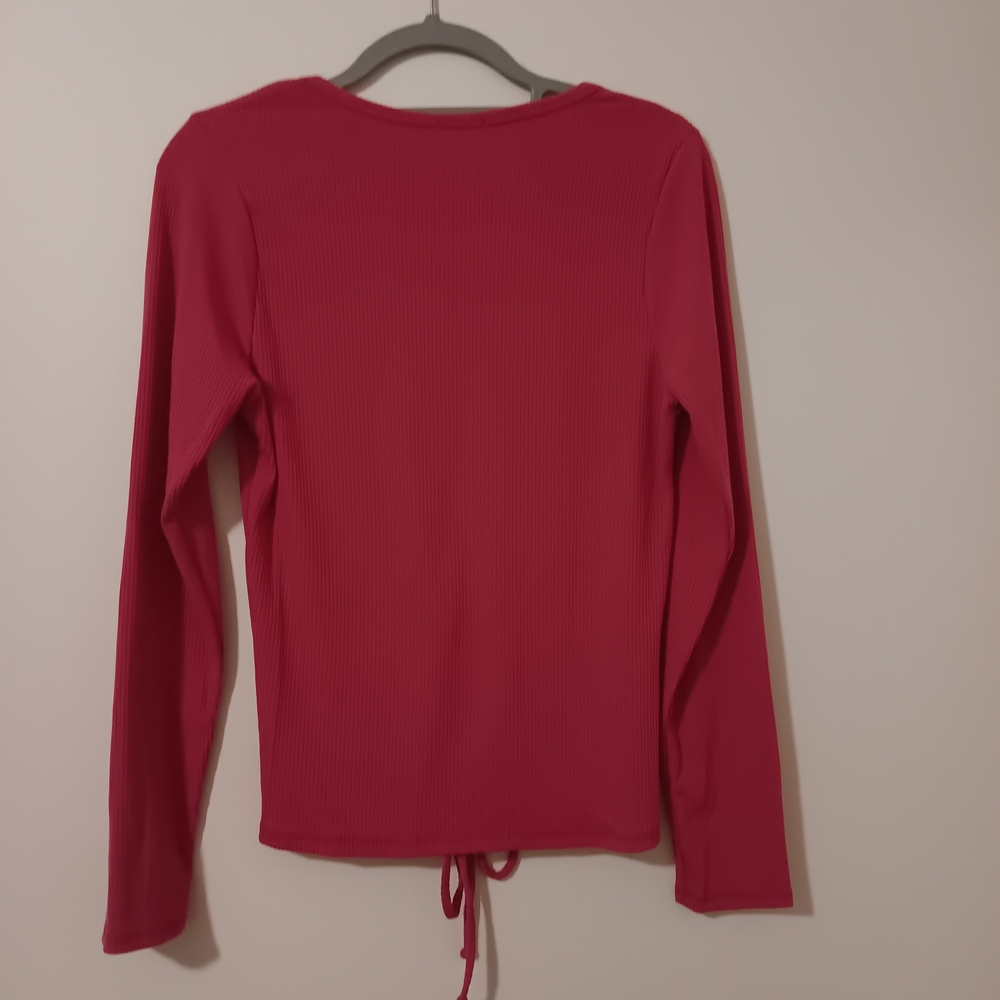 Blue Leopard Pink Ribbed Knit Long Sleeve Ruched Drawstring Top NWOT Size 2X - Picture 6 of 8